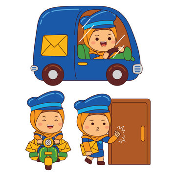 cute postman girl hijab cartoon character