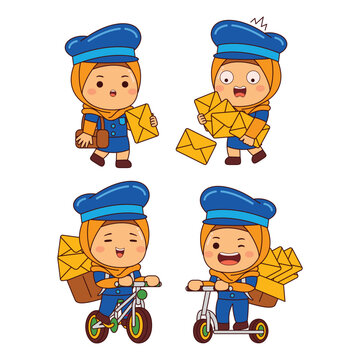 cute postman girl hijab cartoon character