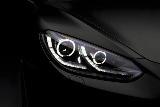 Modern luxury car LED headlight and auto detailing background
