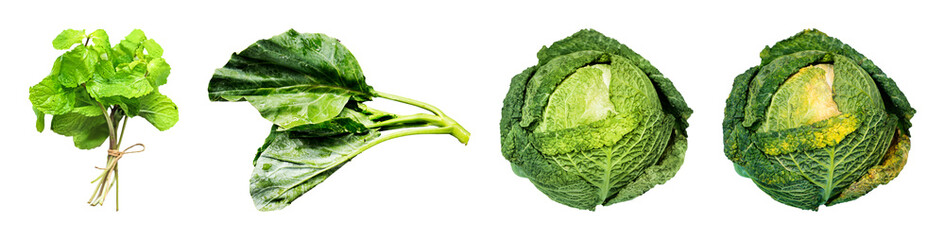 Fototapeta premium PNG Fresh green leafy vegetables assortment on transparent background