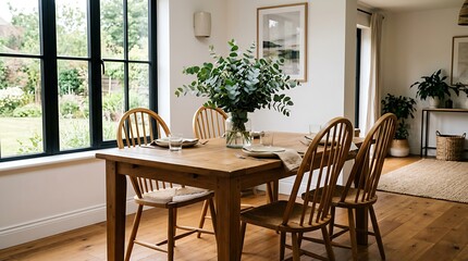 Fototapeta premium Cozy dining room with wooden table.