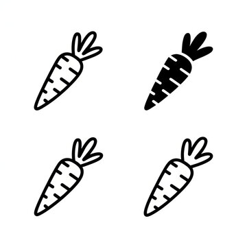 Simple illustration of four carrot icons in black and white outlines and solid fills