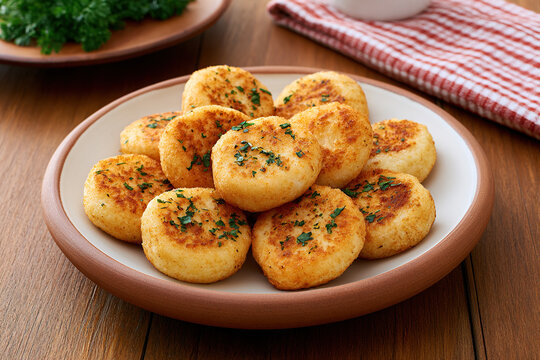 Brazilian cassava fritters named bolinhos de aipim on the table