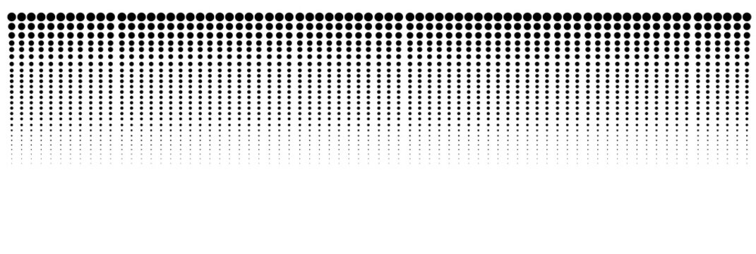 Black halftone dot gradient abstract background with fading dots pattern on transparent background