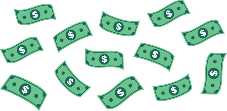 Scattered money banknotes illustration showing economic success, cash flow, and financial prosperity