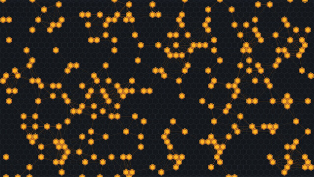 Orange blockchain hexagonal encryption network on dark background
