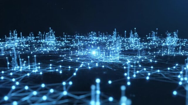 Abstract blue glowing dots connected by lines in a digital network