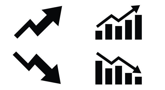 Growth And Decline Chart Icons Black Silhouette On White Background
