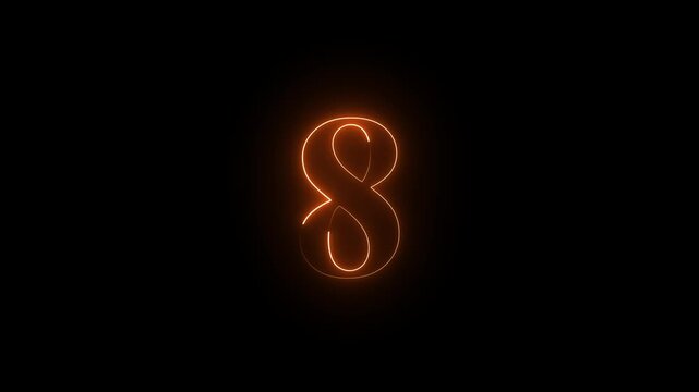 Neon number 8 educational mathematics icon animation . dynamic motion and glowing neon number icon ...