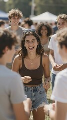 Obraz premium joyful diverse group of friends laughing together at an outdoor summer gathering