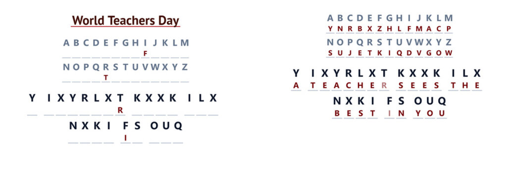 Educational Hidden Message Puzzle teacher appreciation cryptogram worksheet with secret classroom quote