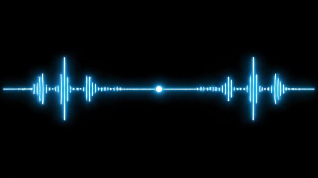 Blue sound wave graphic displaying continuous audio frequency patterns with varying amplitude and spacing against a black background, illustrating sound dynamics and energy flow