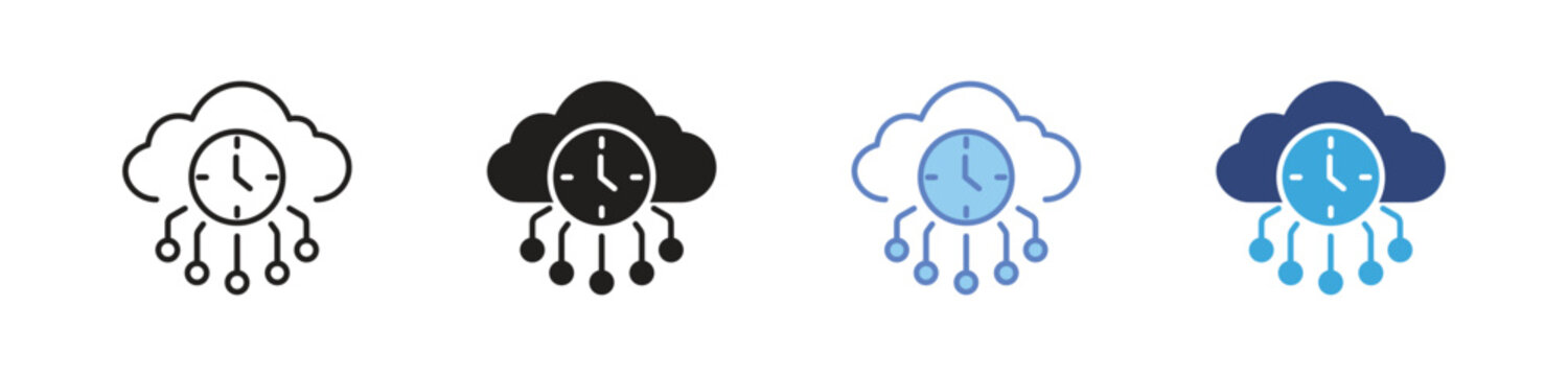 High server uptime icons set, Cloud reliability symbols, System availability icons, Server stability signs, Network uptime vector icons