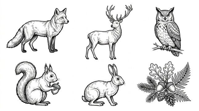 Wildlife animals in forest ecosystem.