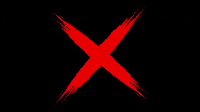 Hand drawn red circle and x mark overlay animation on black background, cross