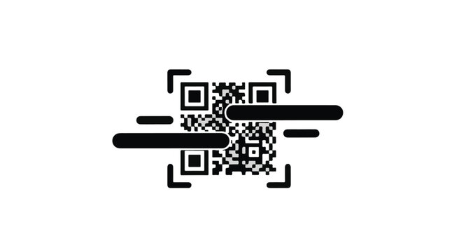 scanned qr code with scan lines on white background