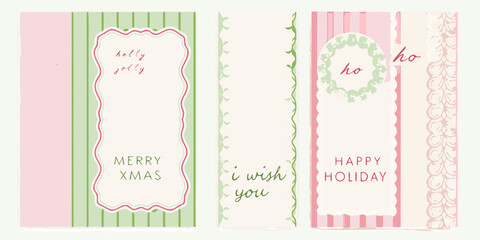 Retro pastel holiday card set with decorative borders and text © KumariKamona
