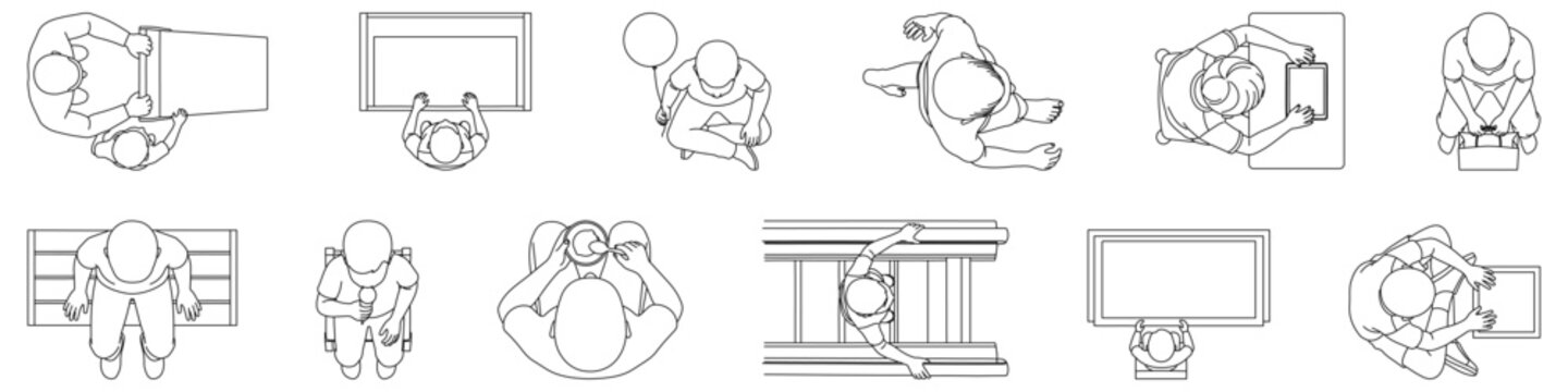 Children Shopping Mall Activities Top View CAD Figures Shopping, Waiting, Browsing, Seating and Retail Space Activities &ndash; CAD Block Collection