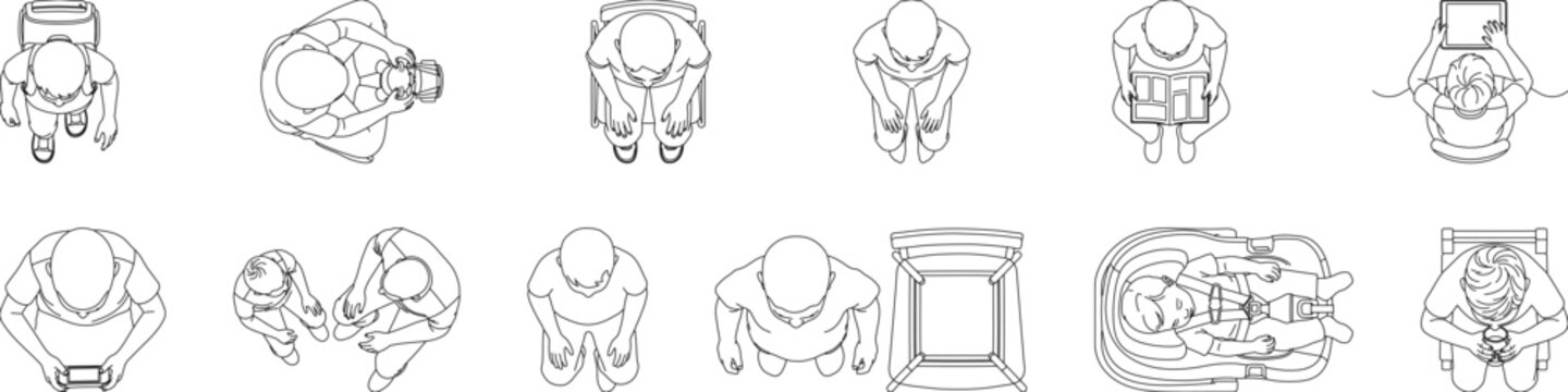 Children Waiting Area Activities Top View CAD Figures Sitting, Reading, Waiting and Family Reception Seating &ndash; CAD Block Collection