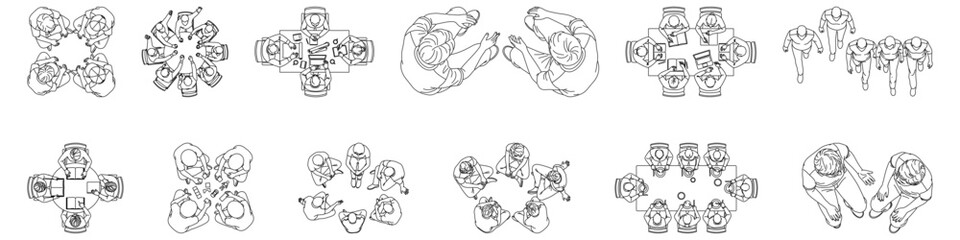Fototapeta premium Children Group Interaction Activities Top View CAD Figures Teamwork, Collaboration, Discussion and Classroom Learning Groups – CAD Block Collection