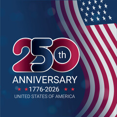 250th anniversary USA festive banner for 4th of July greetings and invitations. Waving national flag of the United States- © osama ibrahem