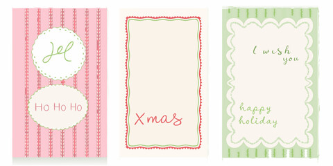 Retro Pastel Holiday Card Set With Calligraphy And Decorative Borders © Dilip
