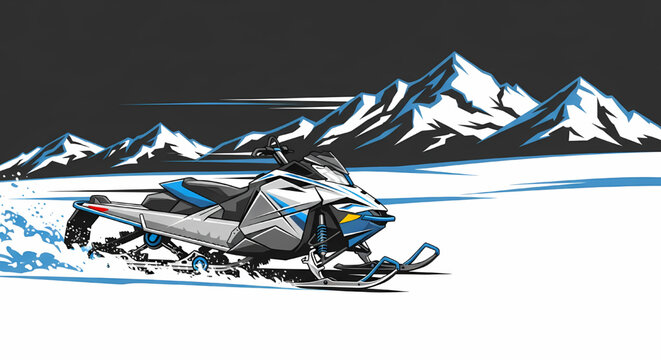 Snowmobile driving on snowy landscape