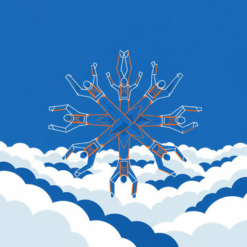 Skydivers Formation in Blue Sky Illustration