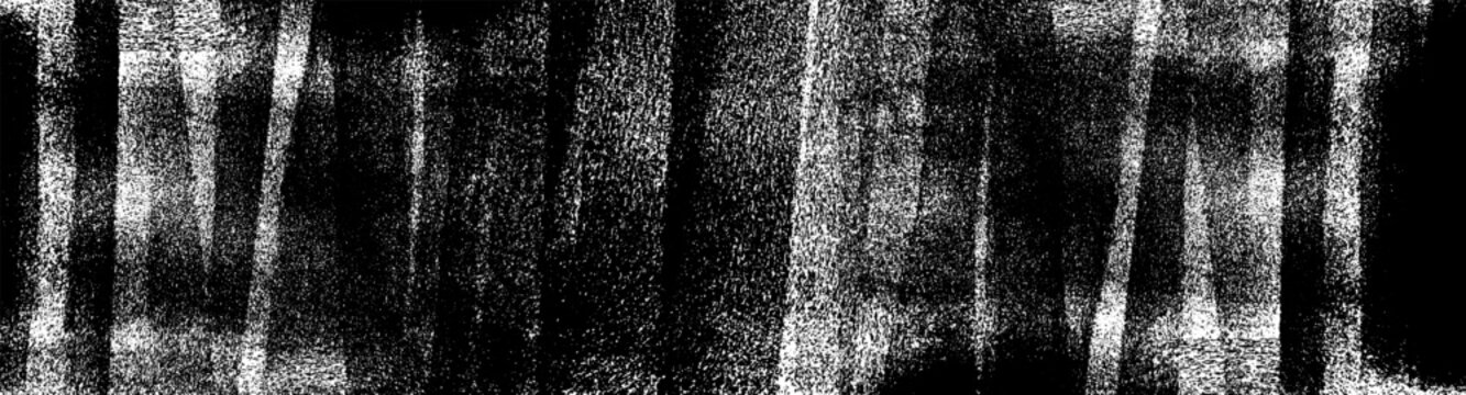 Wide rolled ink stamp texture handmade with brayer. Distressed black grain noisy background with rough brush strokes. Eroded grunge linocut overlay vector illustration on transparent background.