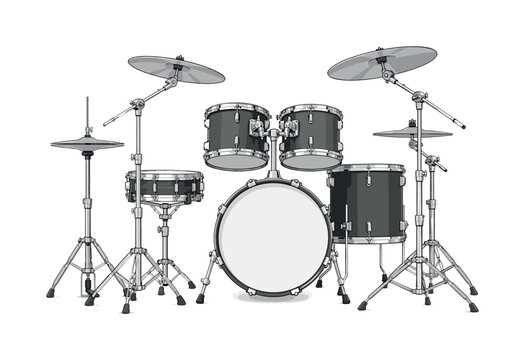 Music drum kit set with cymbals, percussion stands and studio instrument variations, drum kit, cymbal, percussion, music,