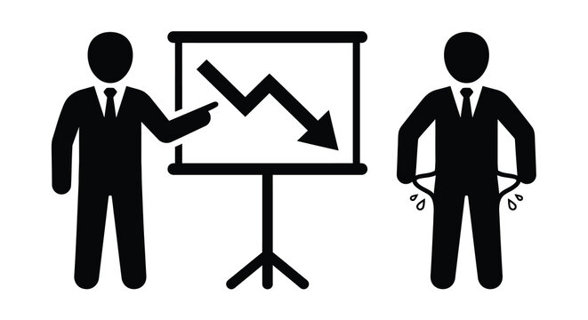 Businessmen And Declining Chart Silhouette On White Background