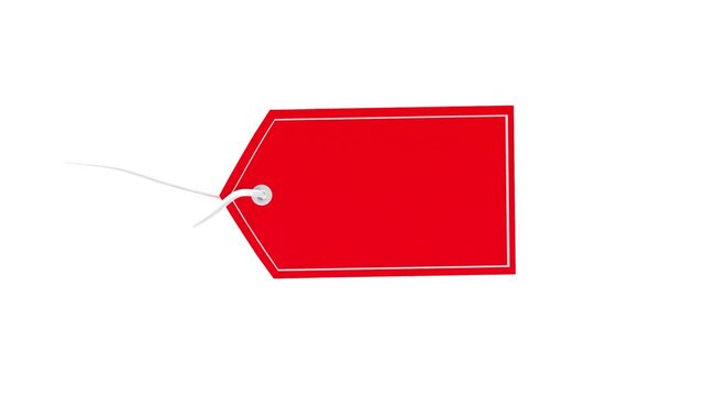Red blank price tag with white string rotates on a white background, isolated 3D render