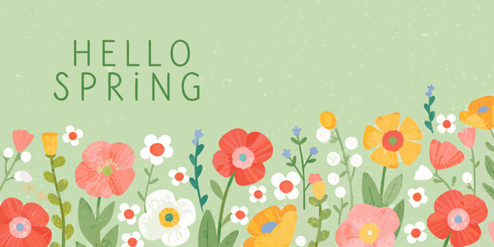 Floral ornament with spring text colorful vector illustration