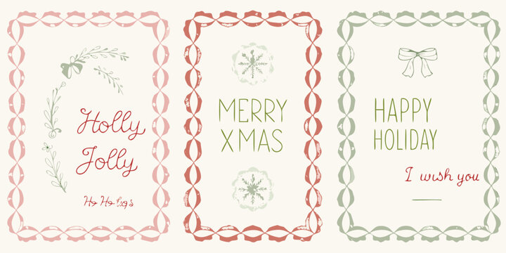 Festive holiday frames with floral ornaments and seasonal greetings vector illustration