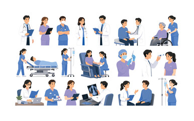 Fototapeta premium Diverse medical professionals providing patient care and medical services