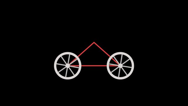 Bicycle wheels spinning on black background overlay