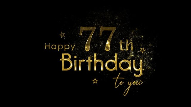 Happy 77th birthday banner with gold particles and transparent background