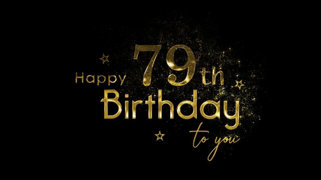 Happy 79th birthday banner with gold particles and transparent background