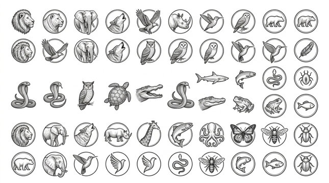 Variety of Different Seafood Icons.