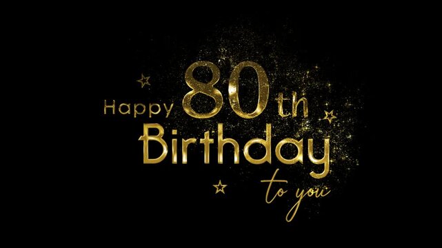 Happy 80th birthday banner with gold particles and transparent background