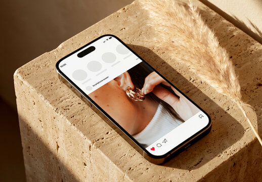 Smartphone on Stone Concrete Pedestal Display Mockup
