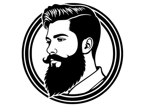Mann mit Bart im Profil . Friseur/Barbershop Schild. KI Generiert