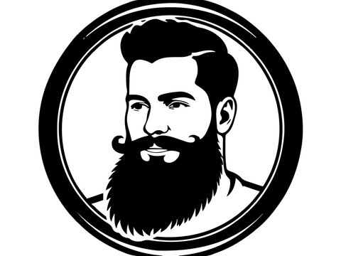 Mann mit Bart im Profil . Friseur/Barbershop Schild. KI Generiert