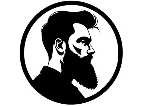 Mann mit Bart im Profil . Friseur/Barbershop Schild. KI Generiert