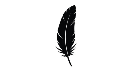 Black feather silhouette against a white background simple graphic design element © Mdmojibur