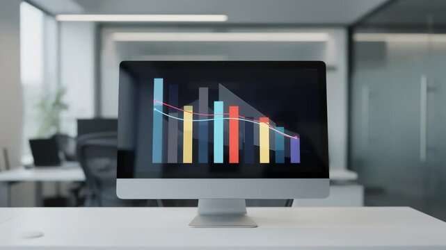 Automated risk alert popup in sharp focus on a medium shot screen highlighting pension fund fluctuations against an outoffocus office environment.