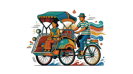Fototapeta premium Man riding bicycle with passenger seat.