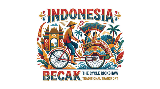 Traditional Indonesian Cycle Rickshaw Transport.