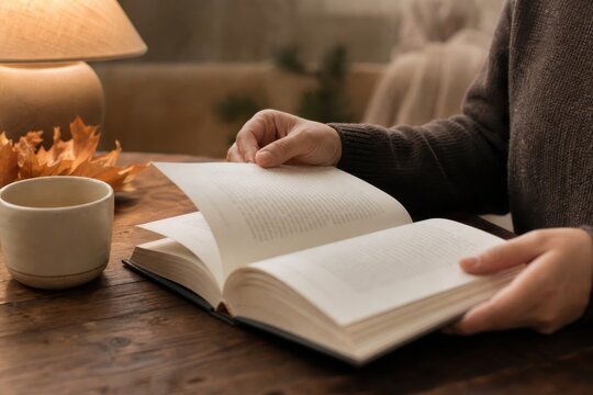 ページを押さえる手元の読書時間