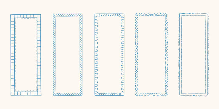 Hand Drawn Blue Rectangular Frames Set Line Art Illustration